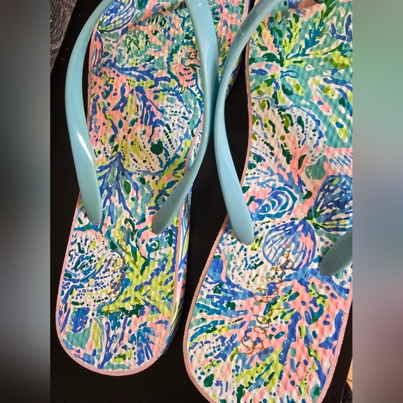 Lilly Pulitzer Women's Pool Flip Flop Surf Blue Soleil It On Me 10 - Picture 3 of 4